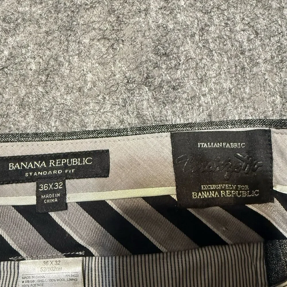 Banana Republic Marzotto Italian Wool 36 x32 Gray Plaid Pants Men's Pleated